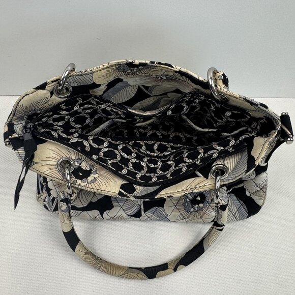 Vera Bradley Womens Black White Camellia Floral Quilted Purse Shoulder Bag - Picture 8 of 16